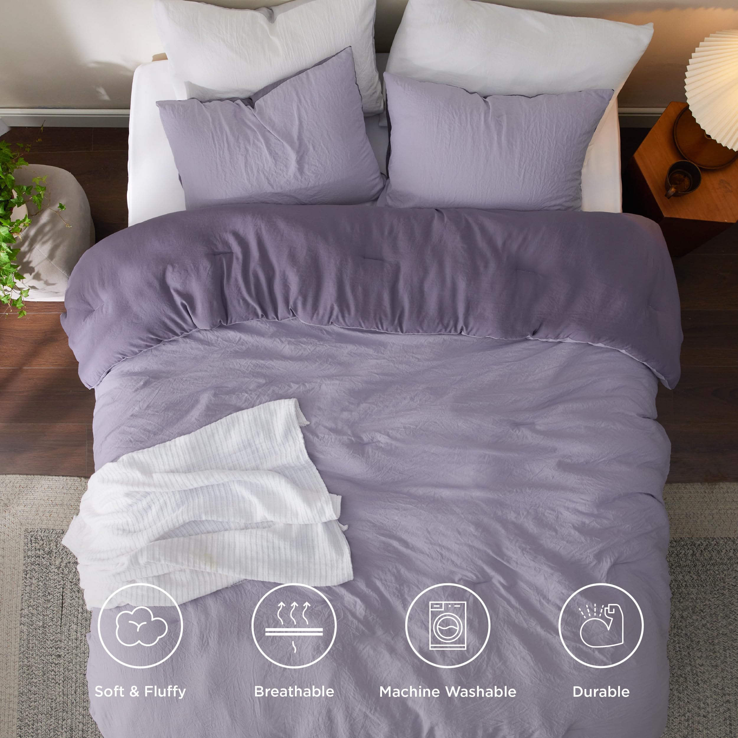 Bedsure Queen Size Comforter Set, Reversible Grey Soft Prewashed Bedding For All Seasons, 3 Pieces Warm Down Alternative Bed Set, 1 Lightweight Comforter (90'X90') And 2 Pillowcases (20'X26')
