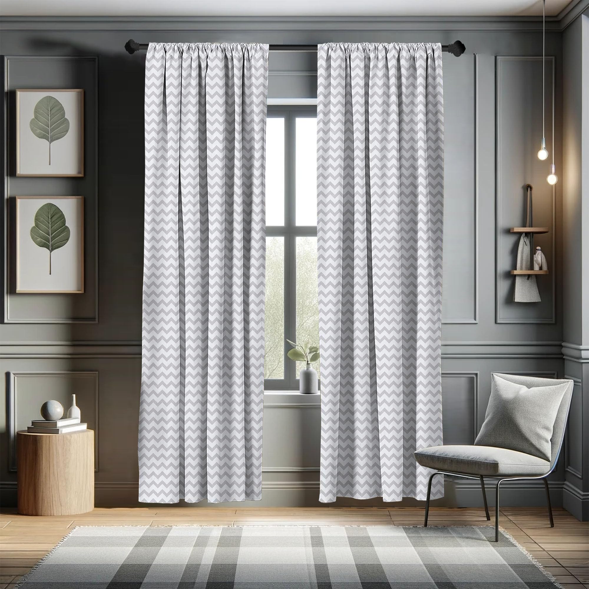 Ambesonne Grey And White Curtains, Chevron Pattern Zigzag Geometrical Arrow Lines Stripes Abstract Print, Window Treatments 2 Pa