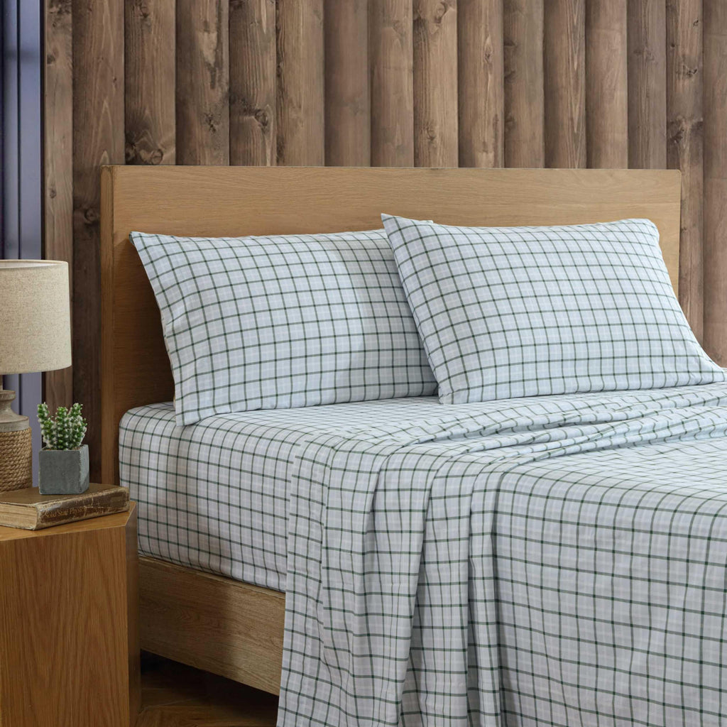 Eddie Bauer - Queen Sheet Set, Premium Cotton Percale Bedding Set, Plaid Home Decor, Oeko-Tex Certified (Classic Tattersall Plaid Green, Queen)