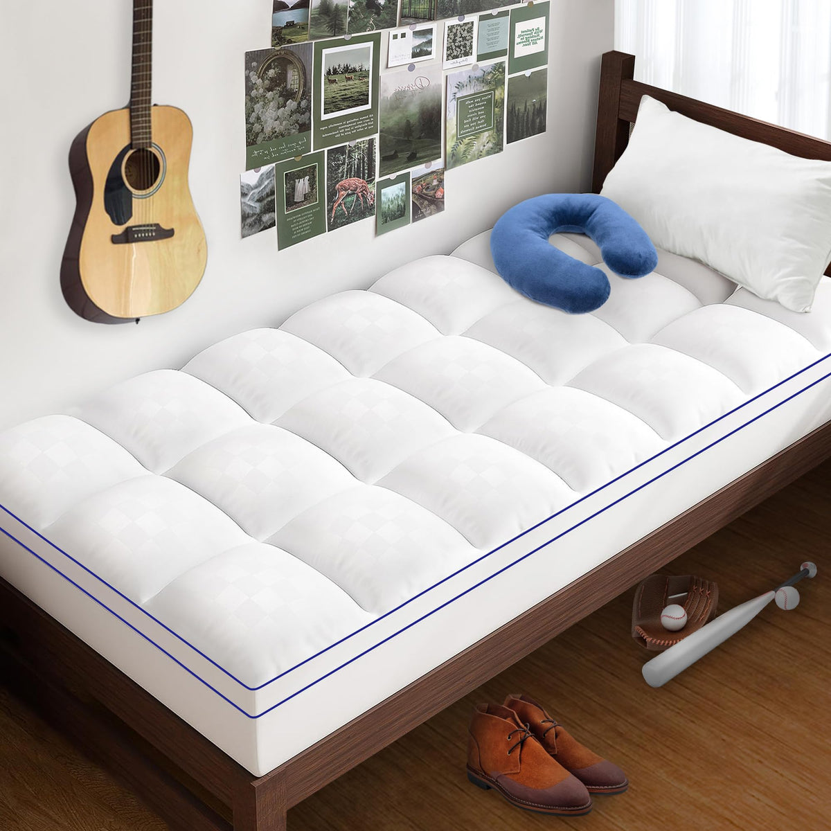 Lunsing Twin Xl Mattress Topper For College Dorm Room, Extra Thick Pillow Top Twin Extra Long Mattress Pad Cover, 6-21 Inch Deep