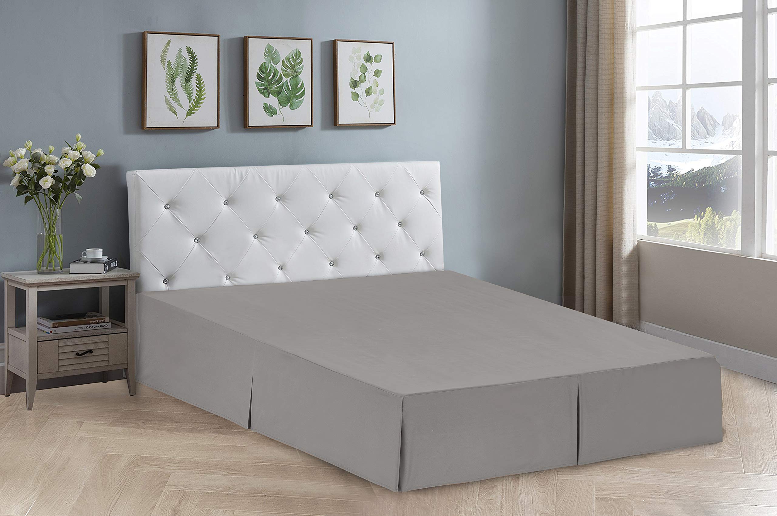 Home Collection Bedskirt Bed Ruffle Solid Pleated Brushed Soft Microfiber Fabric Top 14' Drop New (Light Grey, Queen)