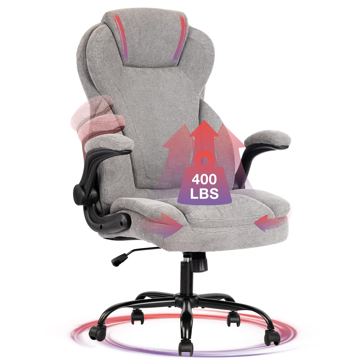 Big And Tall Fabric Office Chair 400Lbs-Heavy Duty Executive Desk Chair With Extra Wide Seat, High Back Ergonomic Leather Comput