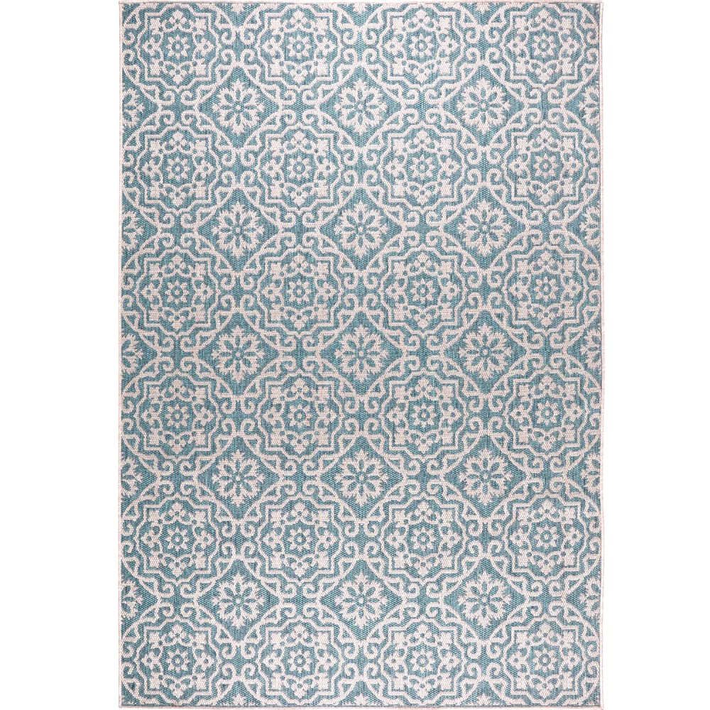 Nicole Miller New York Patio Country Danica Transitional Geometric Indoor/Outdoor Area Rug, Blue/Grey, 7'9'X10'2'