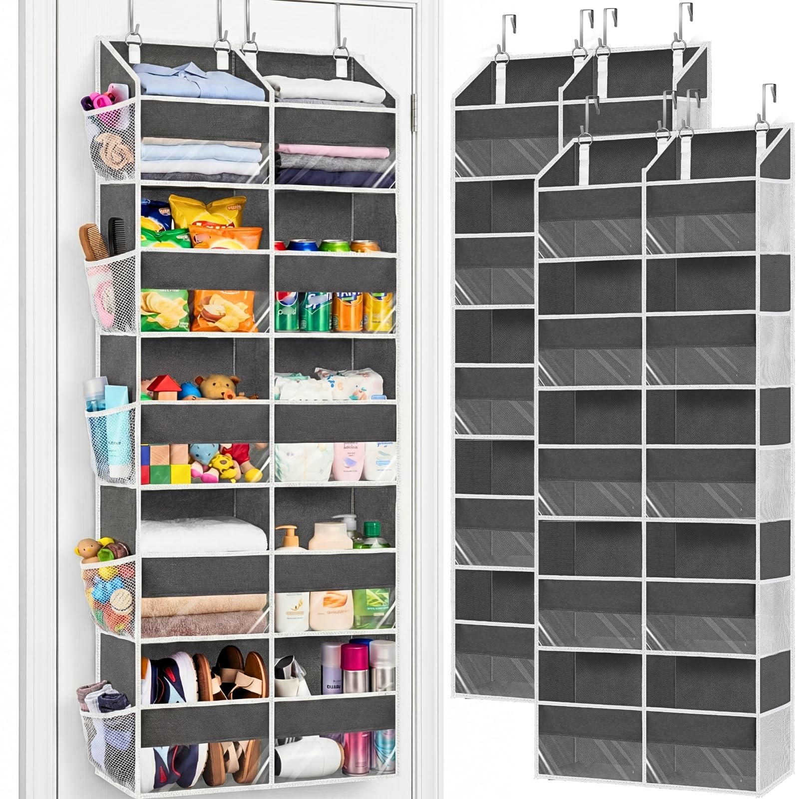 2 Pack Over the Door Organizer 5 Tiers, Extra Large Behind Door Storage of 10 Compartments, 80 lbs Weight Capacity Over Door Org
