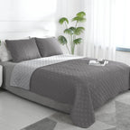 Easy-Going Full/Queen Size Reversible Quilt Set With 1 Quilt And 2 Pillow Shams, Soft Bed Quilt Cover, Lightweight Microfiber Bedspread, Water And Stain Resistant, Gray/Light Gray