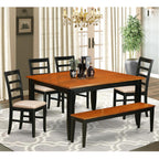 East West Furniture Parf6-Blk-C 6 Piece Set Contains A Square Dining Room Table With Butterfly Leaf And 4 Linen Fabric Upholstered Chairs With A Bench, 54X54 Inch
