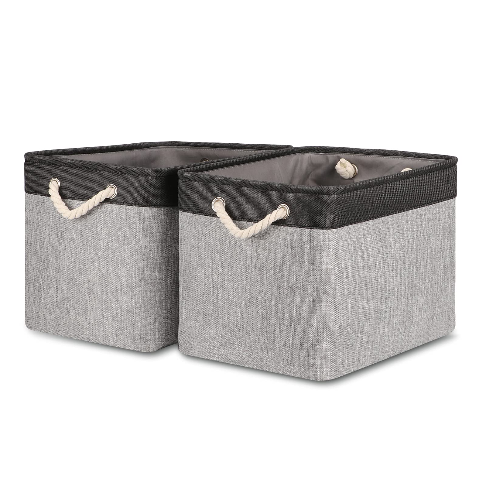 Bidtakay Fabric Storage Baskets with Handles [2-Pack] Large Canvas Organizer 16' X 11.8' X 11.8' Foldable Tall Baskets Rectan