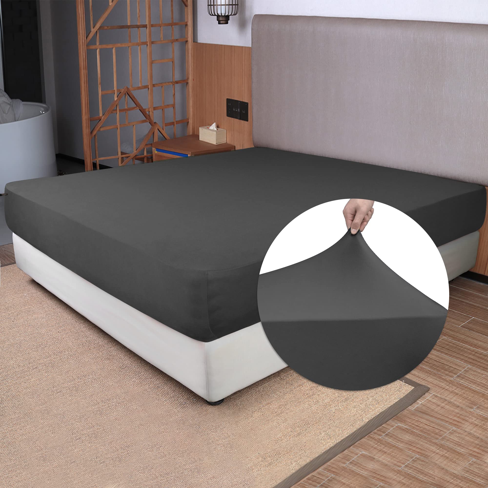 Stretch King Size Fitted Sheet Only - 4-Way Stretchy Jersey Knit, Cozy T-Shirt Soft, Wrinkle Free, Snug Fit & Stay In Place, No