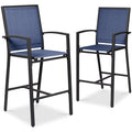 Best Choice Products Outdoor Bar Stools Set of 2, Bar Height, Patio Furniture, All Weather Mesh Design w/Armrest - Black/Navy