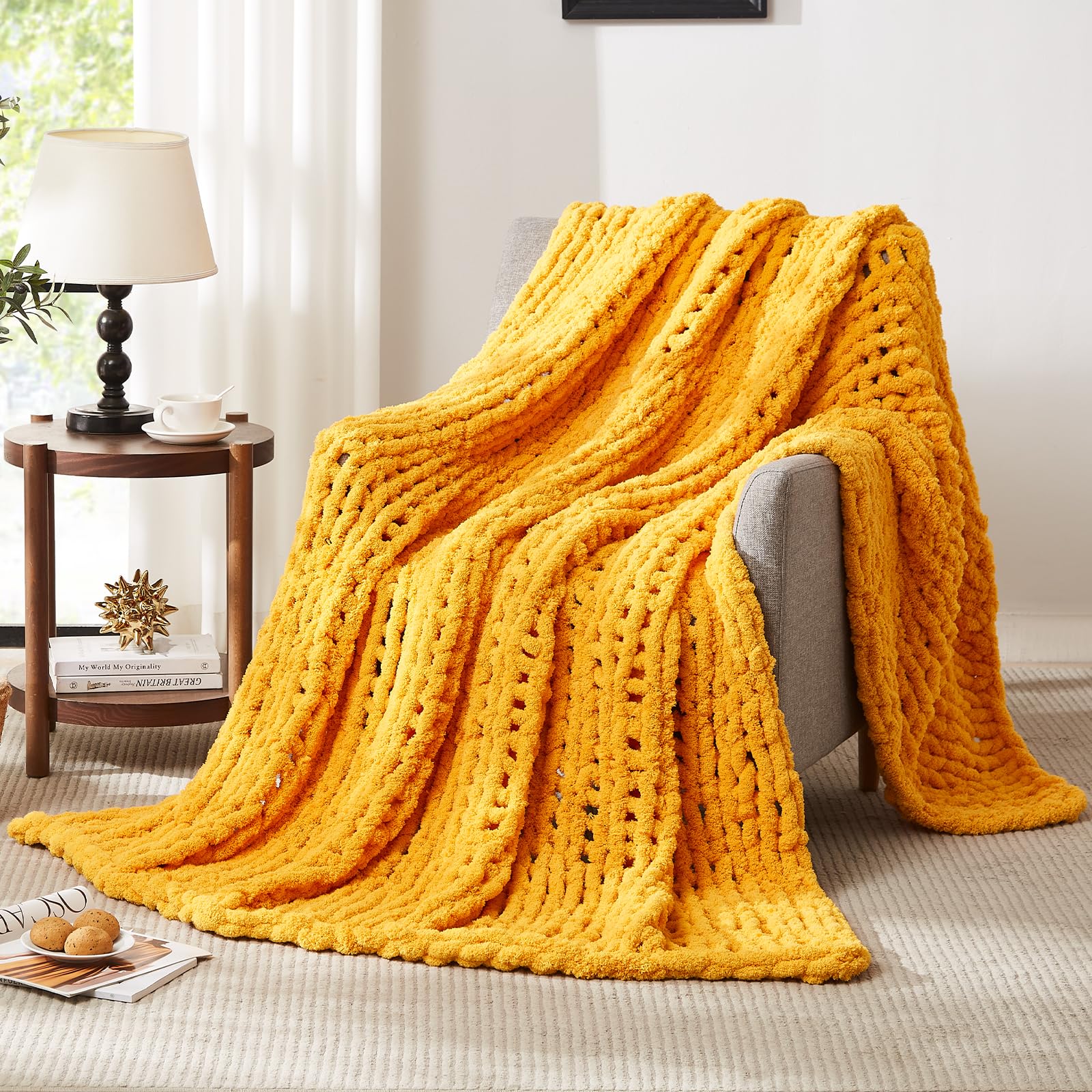 L'Agraty Chunky Knit Blanket Throw - Soft Chunky Throw Blanket 40X50: 100% Hand Kintted Chenile Crochet Throw Blanket For Couch