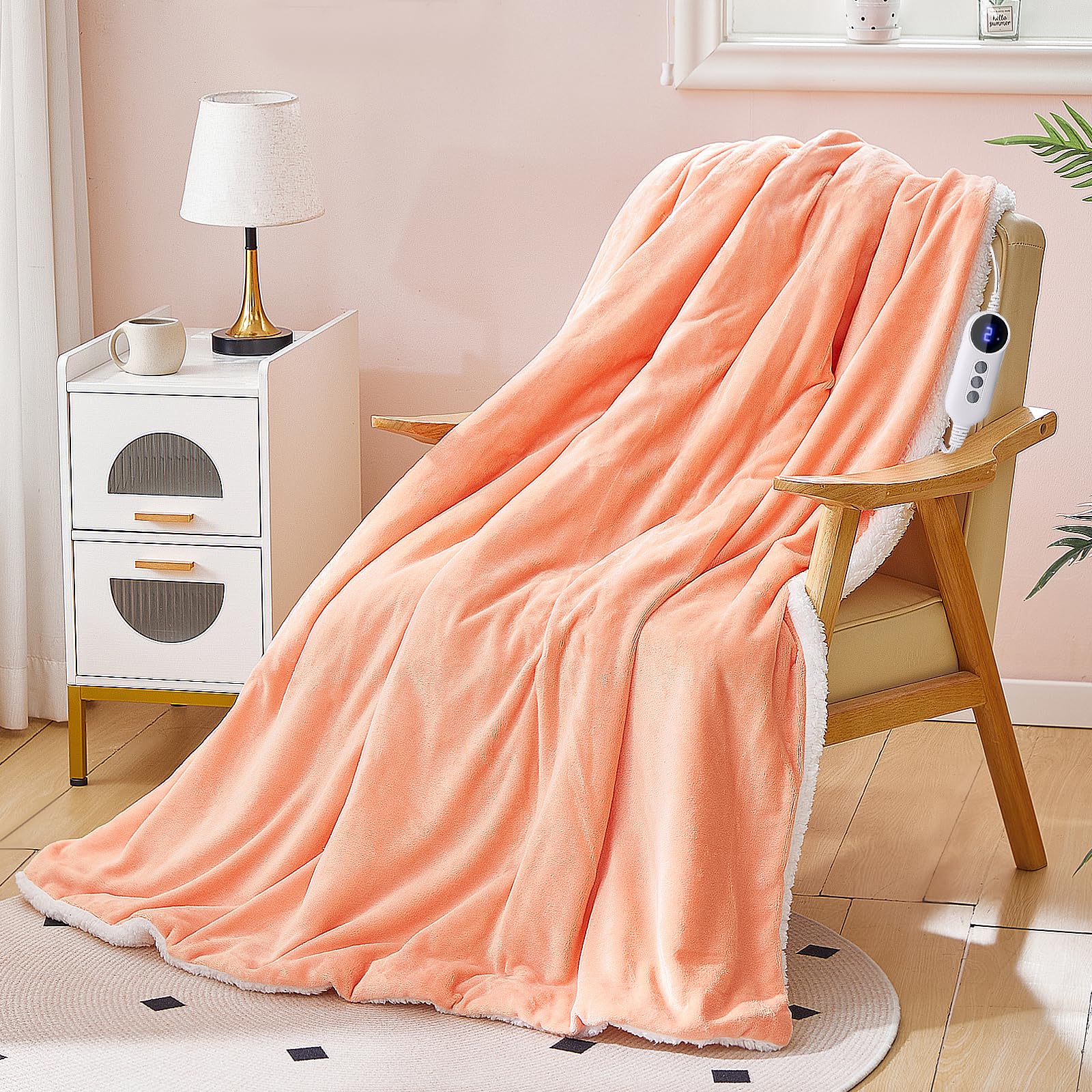STHYTON Electric Heated Blanket Throw 50x60 - Soft Cozy Flannel & Sherpa Fabric Dual-Sided, 9 Heat Settings & 10H Auto Off, Warm
