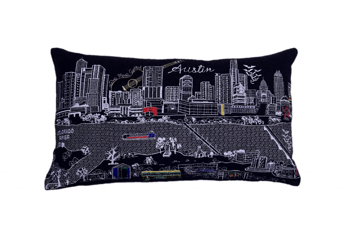 HomeRoots Grey 24' Black Atlanta Nighttime Skyline Lumbar Decorative Pillow