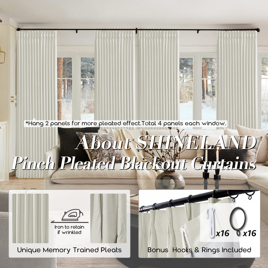 Shineland Cream Blackout Curtains 102 Inch Long,Ivory Black Out Pinch Pleated Insulated Window Coverings For Winter