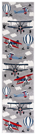 SAFAVIEH Carousel Kids Collection Runner Rug - 2 x 8, Light Grey & Red, Non-Shedding & Easy Care, Ideal for High Traffic Areas