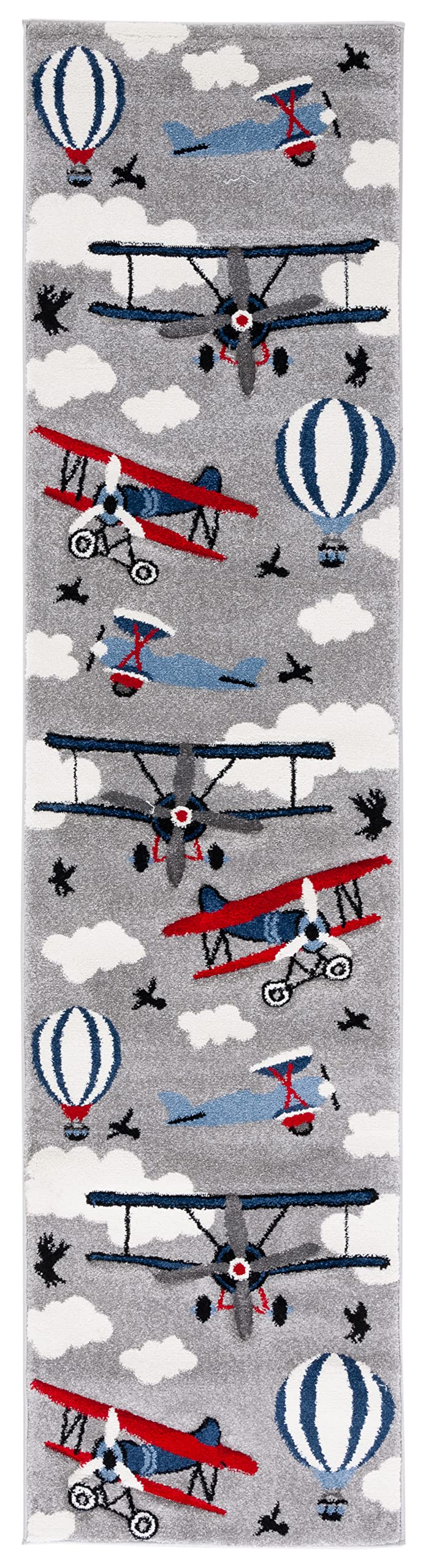 SAFAVIEH Carousel Kids Collection Runner Rug - 2 x 8, Light Grey & Red, Non-Shedding & Easy Care, Ideal for High Traffic Areas