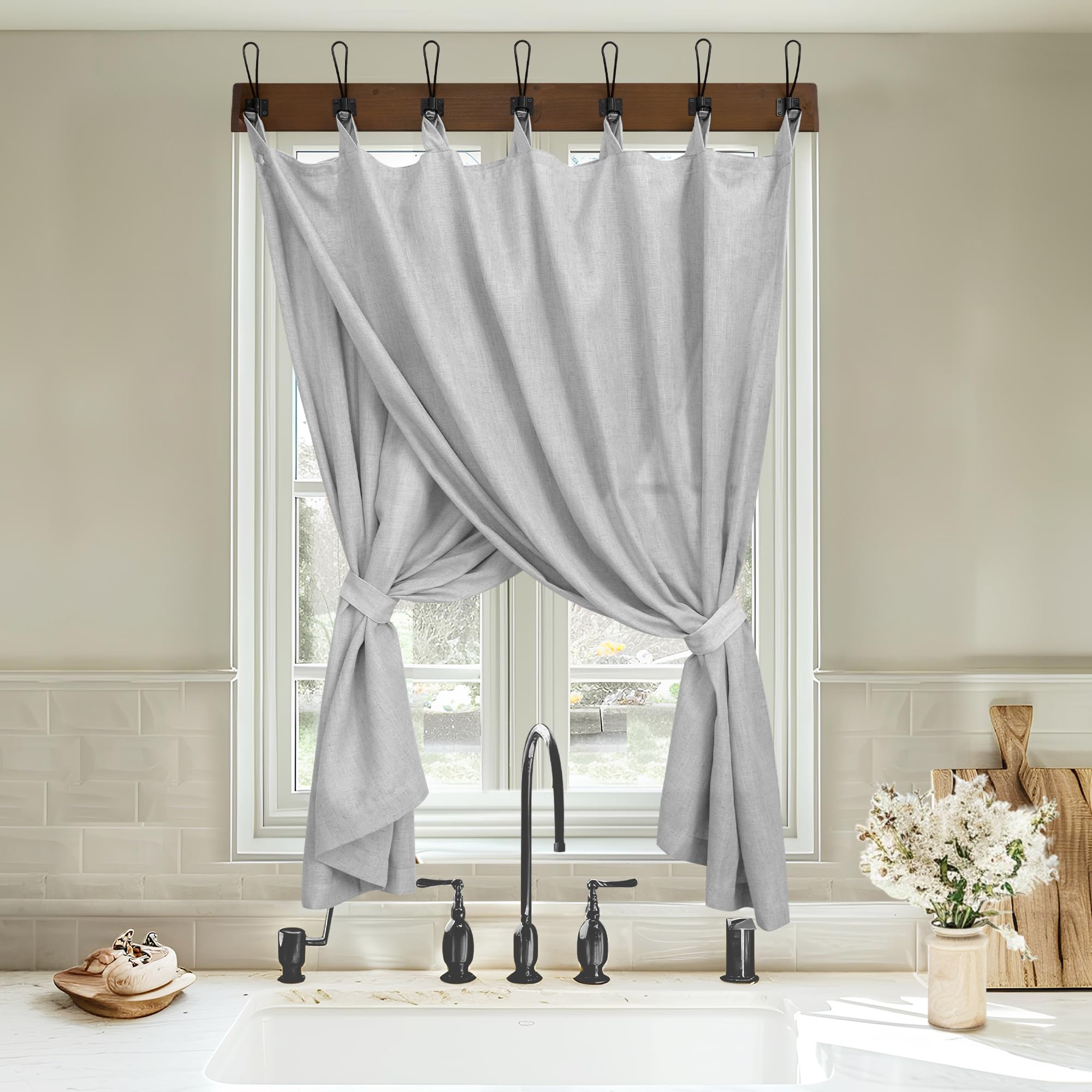 Gray Linen Curtains 54 Inch Length For Boys Bedroom 2 Panel Tab Top Soft Linen Lightweight Light Reducing Casual Curtains Grey For Office Room Sitting Apartment Entryway Rustic Farmhouse Decor 52X54