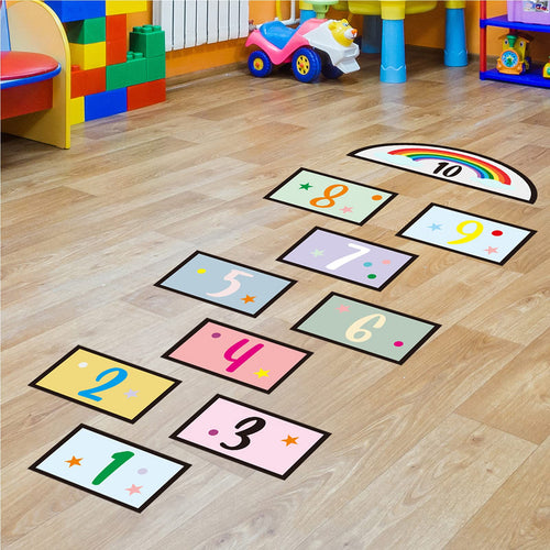 10 Number Lattice Floor Sticker Wall Decals, Colorful Rianbow Puzzle Hopscotch Game Wall Stickers, Removable DIY Art Ground Corr