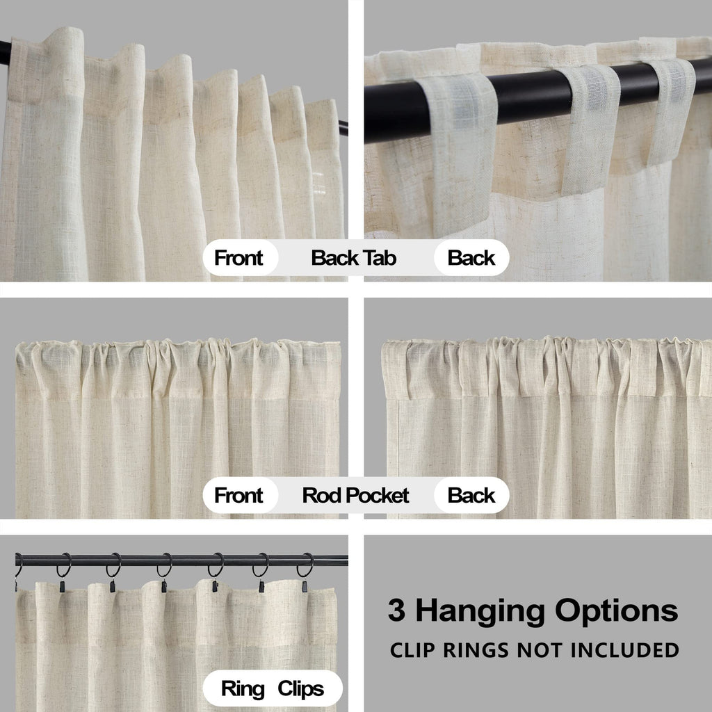 Koufall Tan Beige Back Tab Rod Pocket Linen Sheer Curtains 60 By 108 For Living Room Bedroom