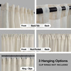 Koufall Linen Back Tab Rod Pocket Tan Beige Sheer Curtains 42X90 Inch Length For Bedroom Living Room
