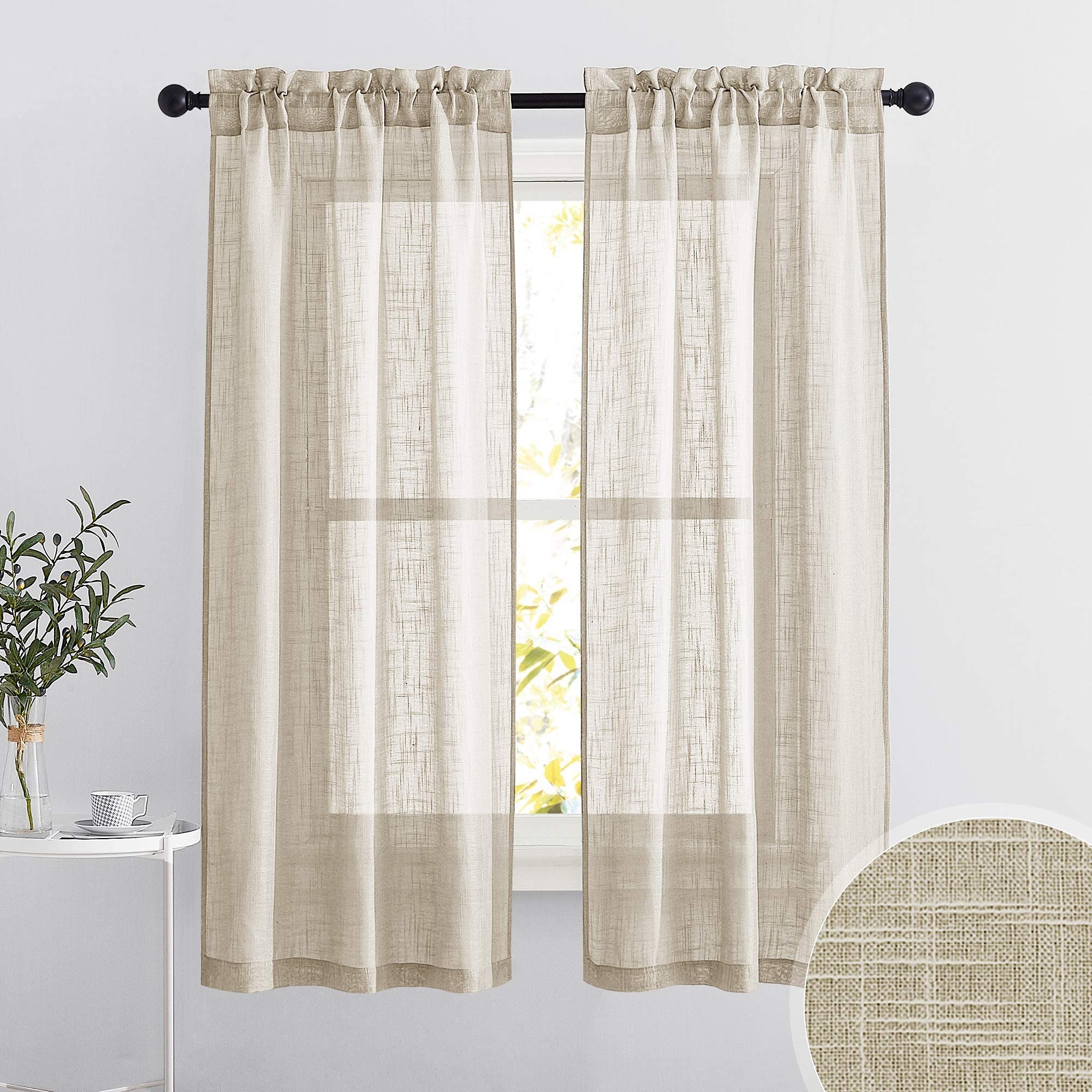 Ryb Home Linen Textured Semi Sheer Curtains Half Privacy Light Glare Filtering Breezy Airy Window Decor For Bedroom Bathroom Liv