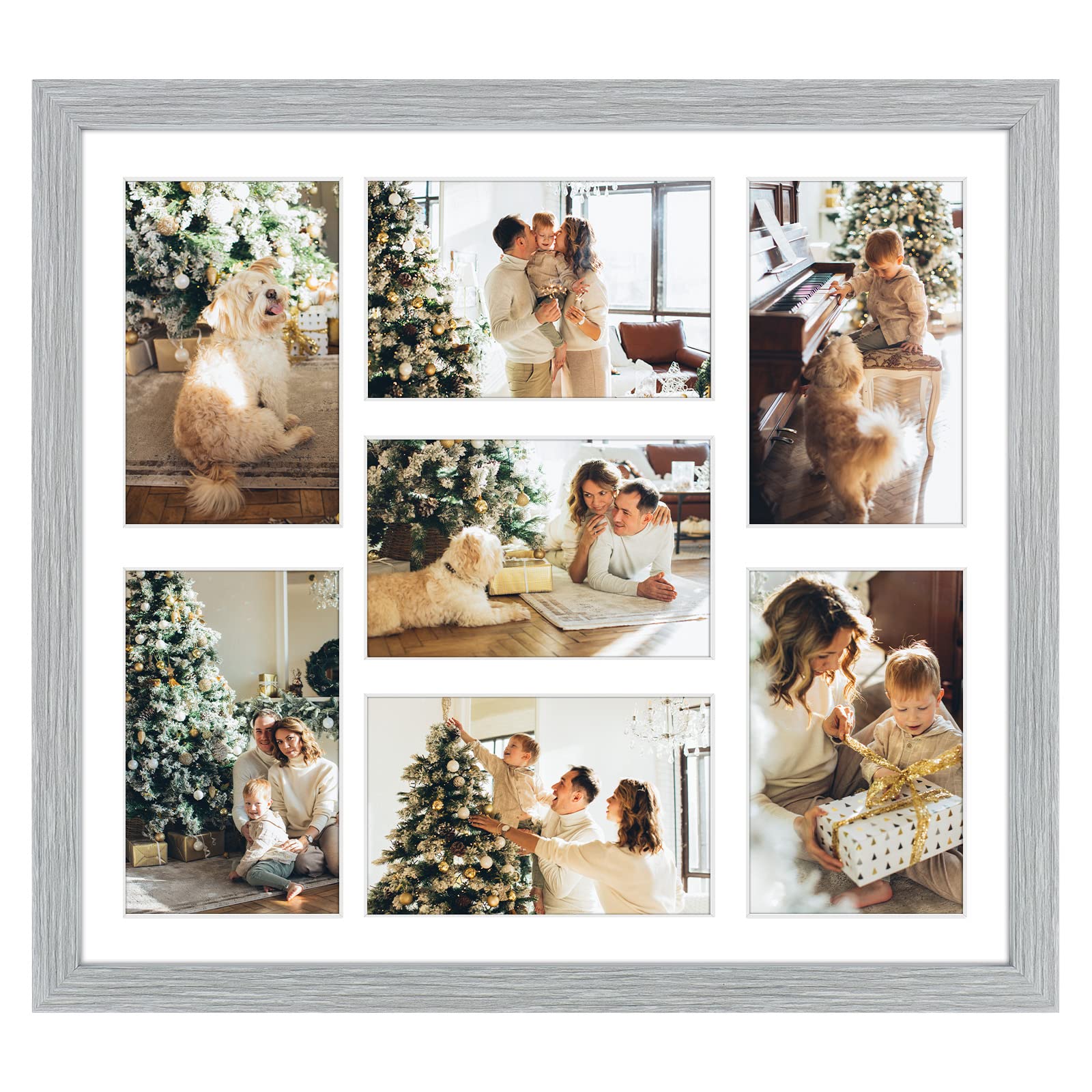 Golden State Art, 13.7x15.7 Matted Grey Wood 7-Opening for 4x6 Collage Picture Frame, 1 Pack