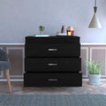 HomeRoots Particle Board 29" Black Three Drawer Dresser