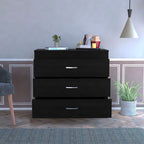 HomeRoots Particle Board 29" Black Three Drawer Dresser