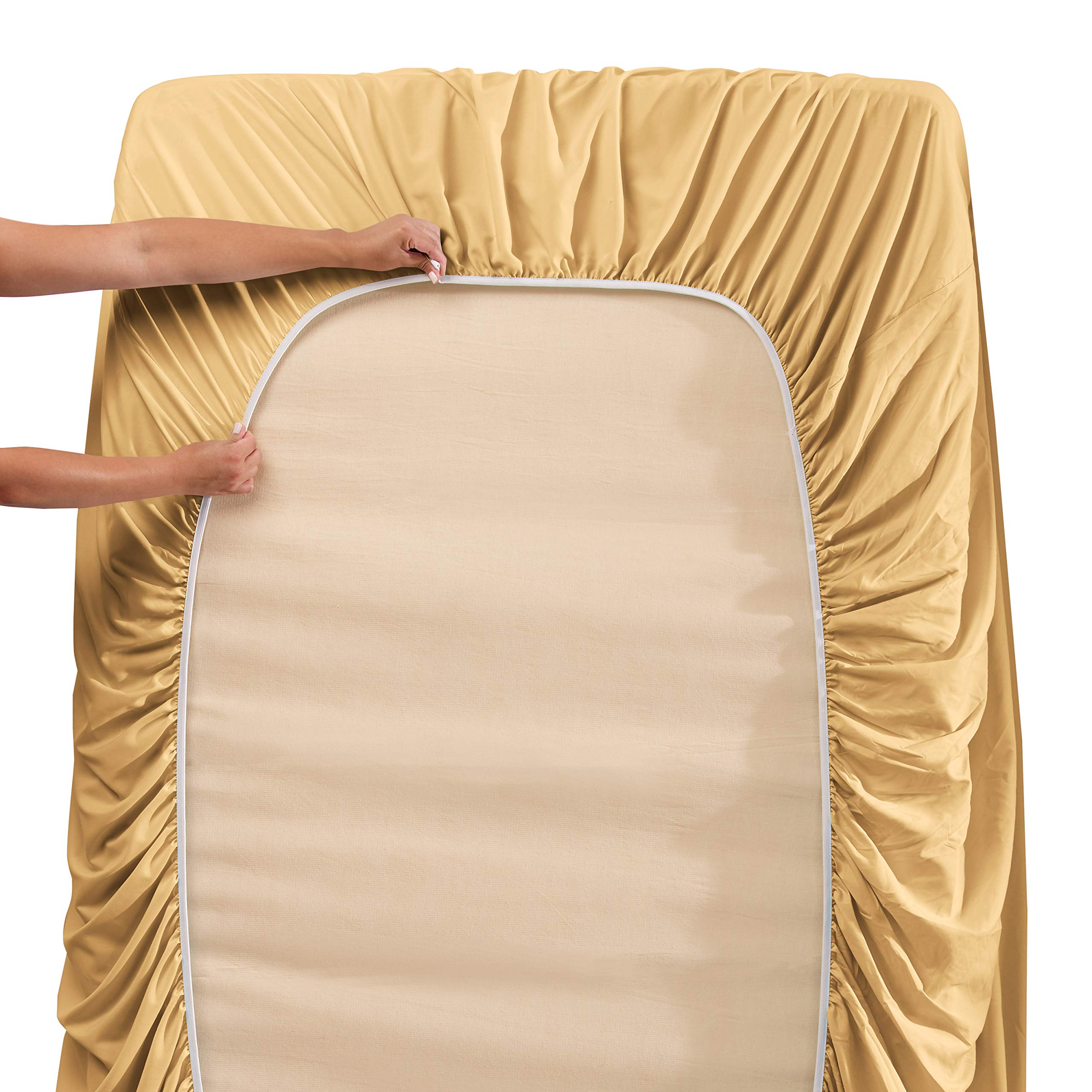Clara Clark Twin Xl Sheets, 5 Piece Set - Hotel Luxury Sheets For Twin Xl Size Bed, Super Soft Bedding Sheets & Pillowcases, Twin Xl Size Sheets, Camel Gold
