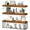 QEEIG Bathroom Shelves Over Toilet Wall Mounted (Brown, Set of 3, 23.6)