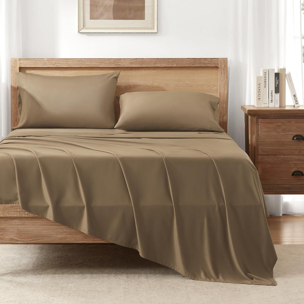 Andency Taupe Full Size Bed Sheets, 100% Viscose Derived From Bamboo, Cooling Full Sheets, Deep Pocket Up To 16', Silky Soft Bed Sheets, Hotel Luxury Breathable Bedding Sheets & Pillowcases…