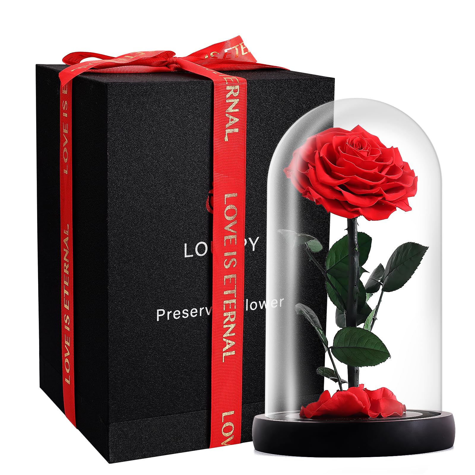 LOUVPY Forever Roses - Gifts Idea for Mom - Beauty and The Beast Rose in Glass Dome - Eternal Preserved Rose Flower - Gift for H