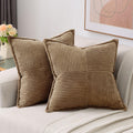 Haussy Brown Large Decorative Throw Pillow Covers 26X26 Inch Set Of 2,Soft Solid Corduroy Striped Cushion Case,Square Euro Pillo