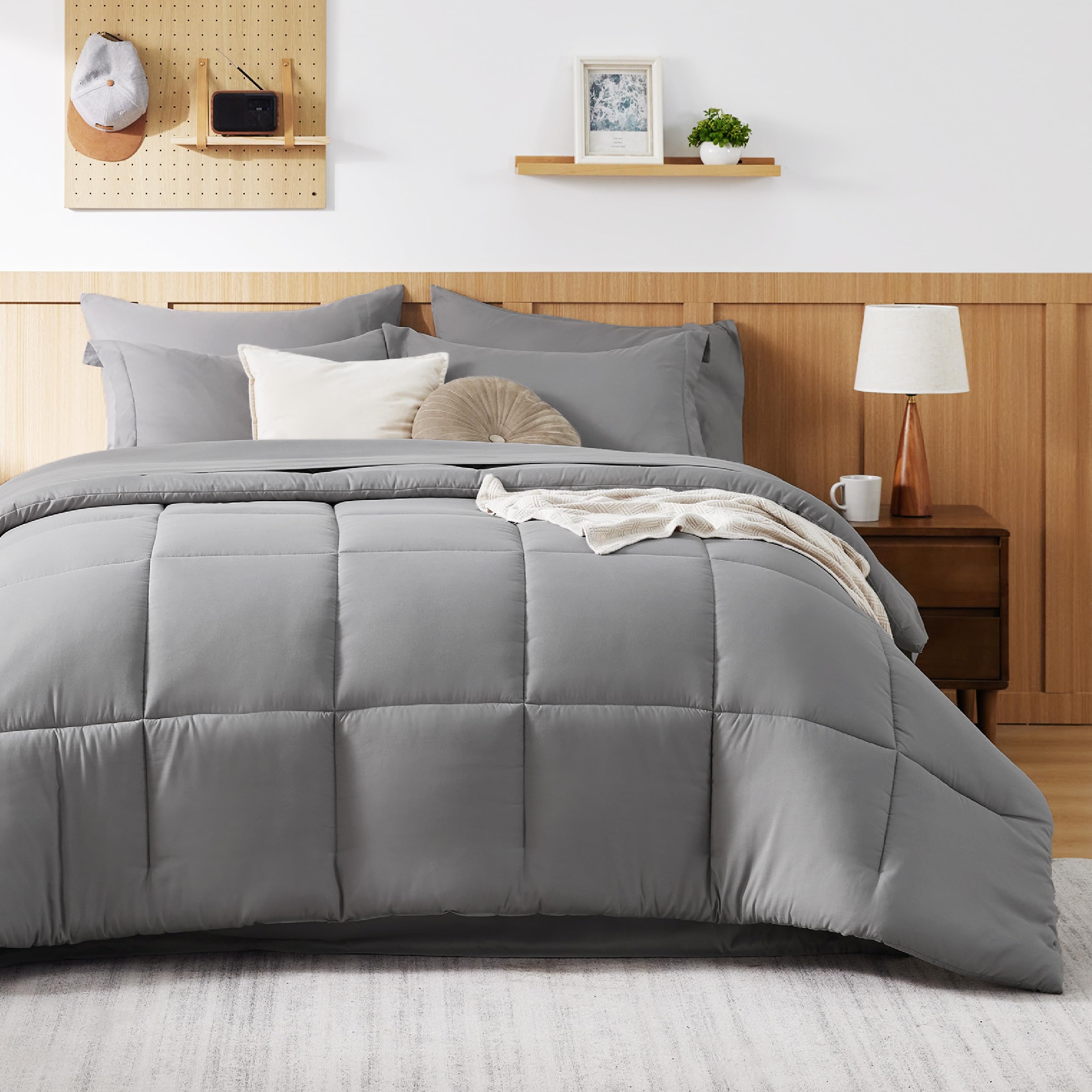 Bedsure Grey Comforter Set Twin - 5 Pieces Solid Bed In A Bag, Twin Bed Set With Comforter, Sheets, Pillowcase & Sham