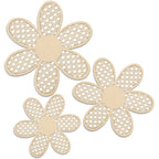 Maitys 3 Pieces Boho Daisy Wall Decor Natural Rattan Flower Wall Hanging Art Wooden Boho Wall Art Nursery Wall Decor Flowers Far