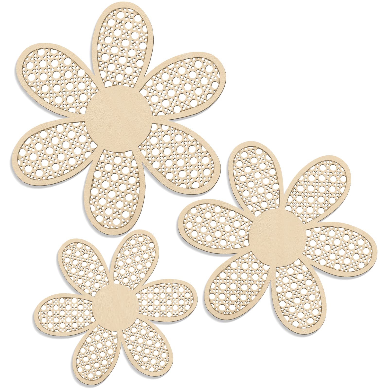 Maitys 3 Pieces Boho Daisy Wall Decor Natural Rattan Flower Wall Hanging Art Wooden Boho Wall Art Nursery Wall Decor Flowers Far