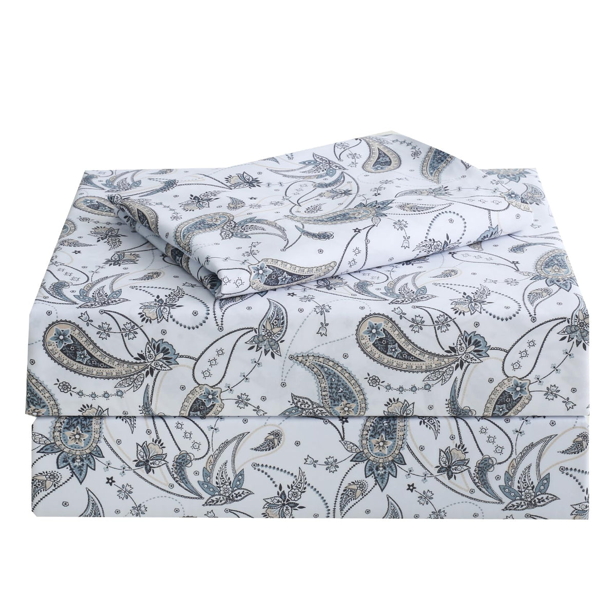 Jsd Grey Paisley Printed Sheet Set Twin Size, 3 Piece Soft Retro Pattern Microfiber Sheets Extra Deep Pocket