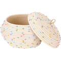 Sea Team Round Cotton Rope Storage Basket with Lid, Colorful Rainbow Pompom Woven Storage Bin, Pot, Caddy, Organizer, Container 