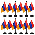 12 Pack Armenia Desk Flags Set, Armenian Small Mini Table Office Flags With 12' Solid Black Pole, Black Base And Spear Top, Min