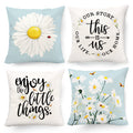 Hexagram Spring Pillow Covers 20X20 Inch Set Of 4, Spring Summer Daisy Decor Light Blue Floral Pillows Decorative Pillow Covers