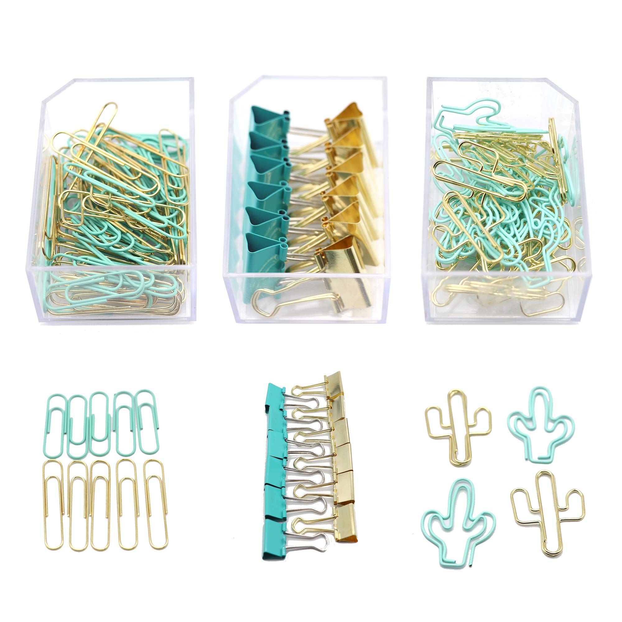 Gold Blue Binder Clips And Paper Clips Set (3-In-1 Boxed), For Office School Supplies Teachers Classroom Daily Use