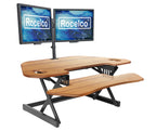 Rocelco 46" Height Adjustable Corner Standing Desk Converter with Dual Monitor Arm BUNDLE - Quick Sit Stand Up Computer Workstation Riser - Extra Large Keyboard Tray - Teak Wood Grain (R CADRT-46-DM2)