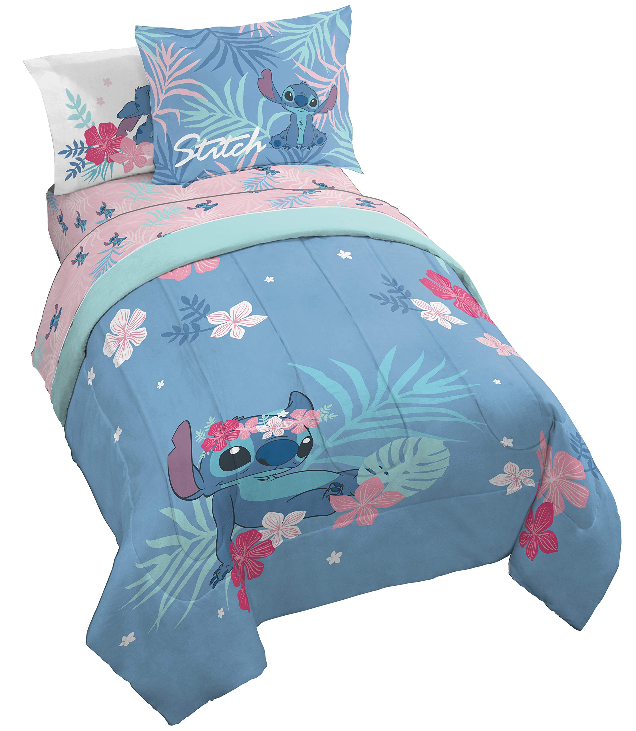 Jay Franco Disney Lilo & Stitch Paradise Dream 5 Piece Twin Bed Set - Includes Reversible Comforter & Sheet Set Bedding - Super
