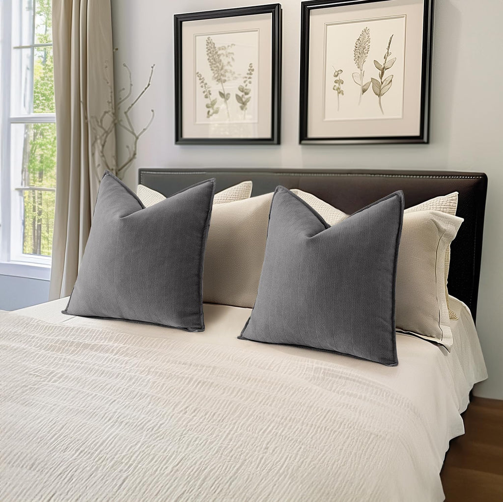 Miulee Pack Of 2 Grey Decorative Pillow Covers 22X22 Inch Soft Chenille Luxurious Couch Throw Pillows Farmhouse Cushion Covers Euro Shams With Elegant Design For Sofa Bedroom Living Room Home Decor