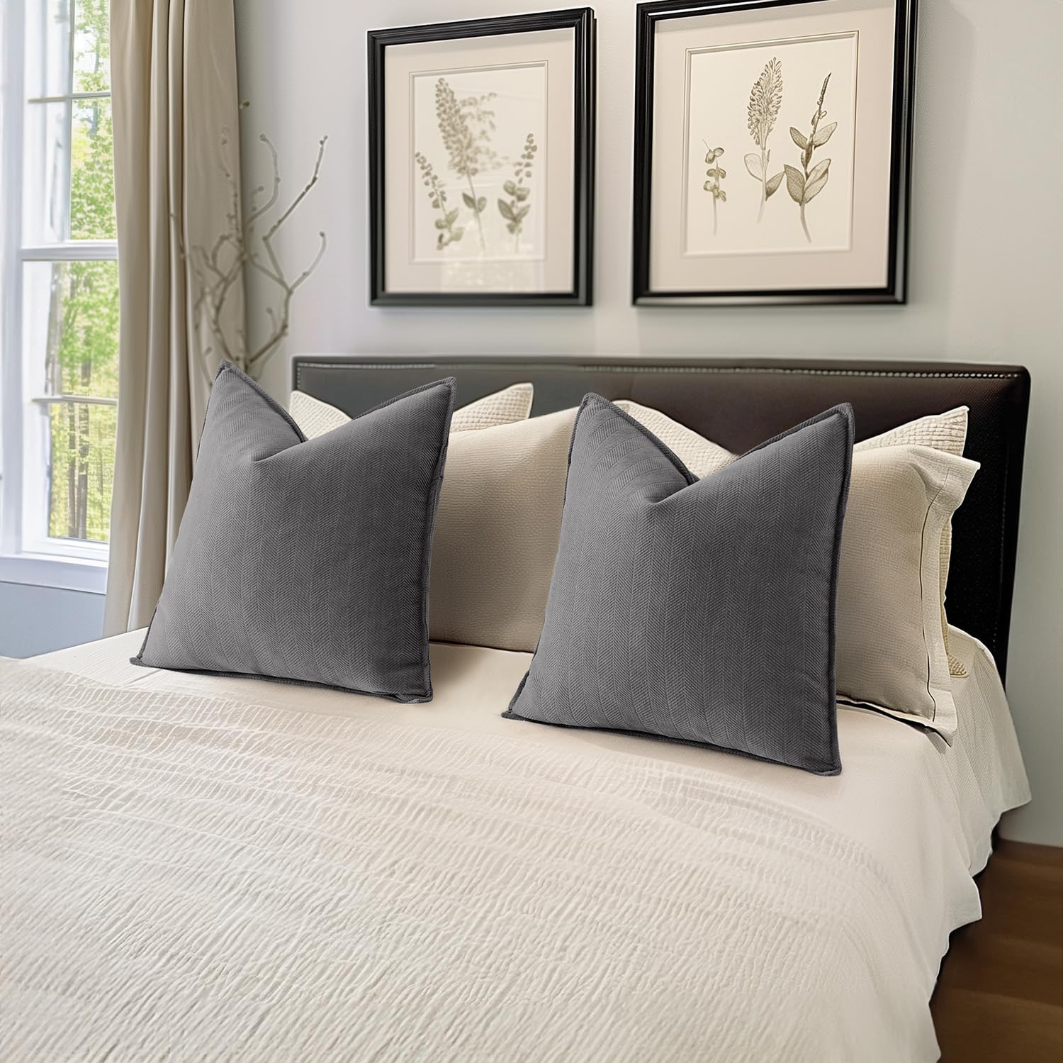 Miulee Pack Of 2 Grey Decorative Pillow Covers 22X22 Inch Soft Chenille Luxurious Couch Throw Pillows Farmhouse Cushion Covers Euro Shams With Elegant Design For Sofa Bedroom Living Room Home Decor