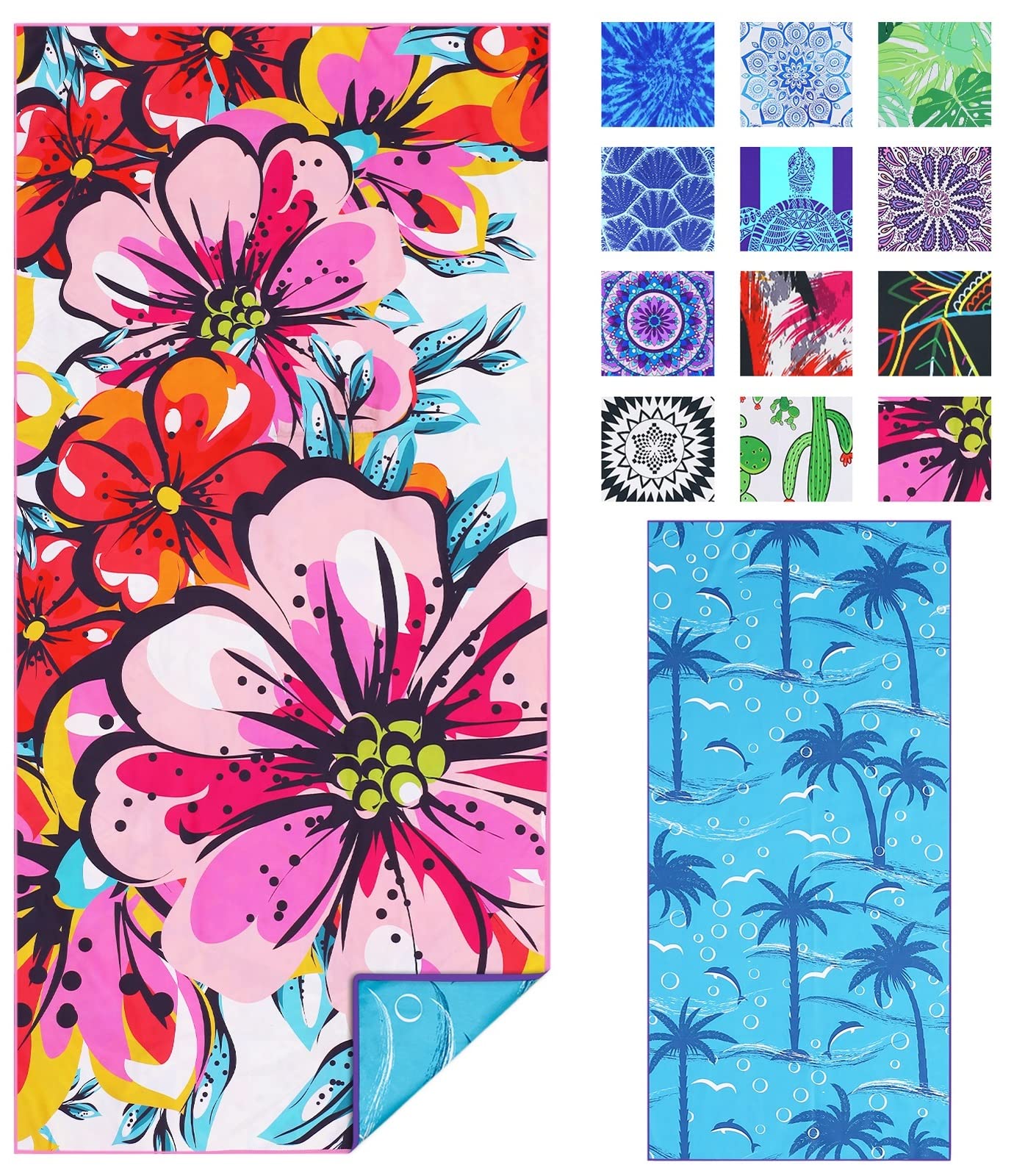 Microfiber Thin Beach Towel Lightweight 71x32 Oversized Extra Large Sand Free Towels Fast Dry for Travel Pool Camping Sports Bea