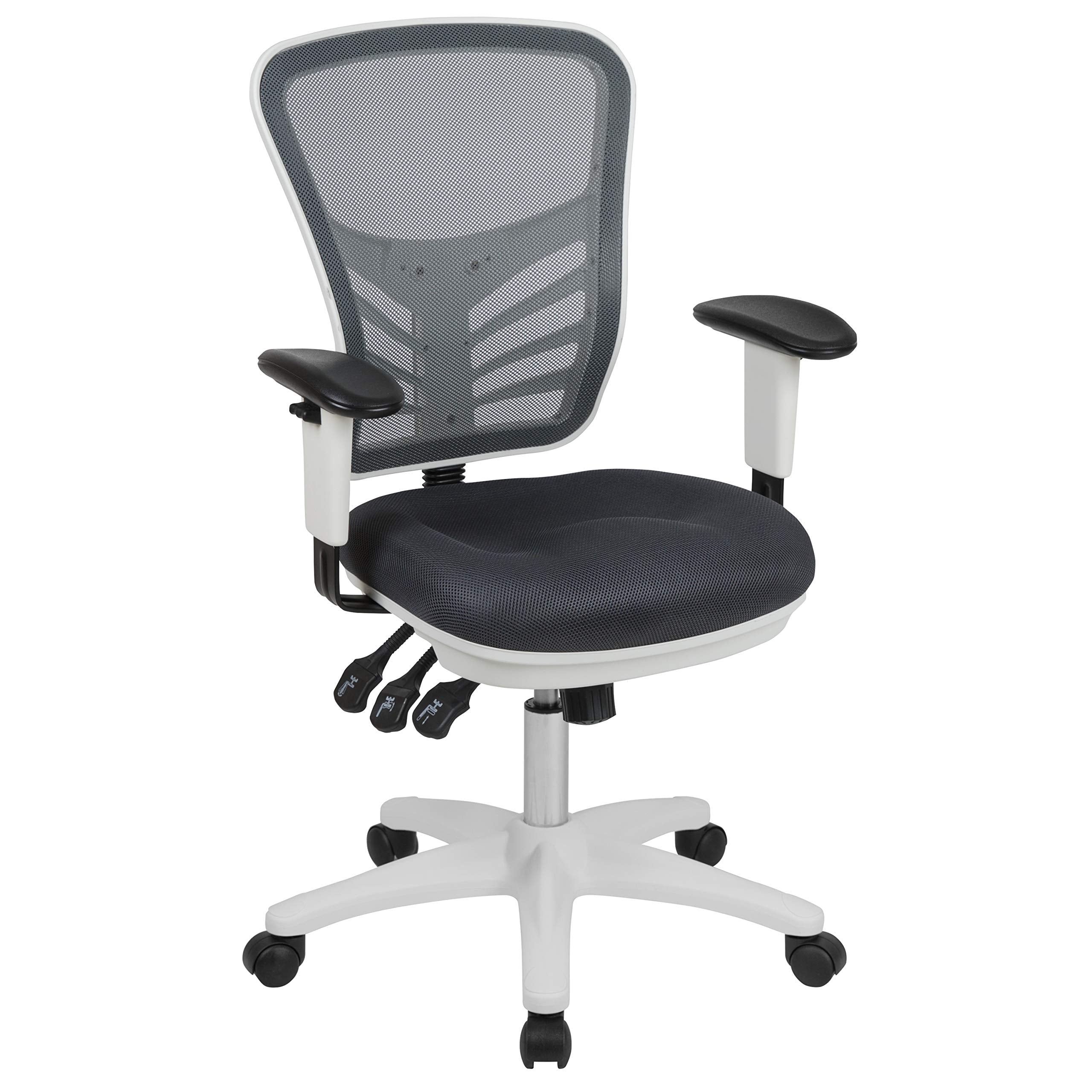 Flash Furniture Nicholas Mid-Back Swivel Office And Gaming Chair, Ergonomic Mesh Office Chair With Adjustable Lumbar Support And Height, Gray/White
