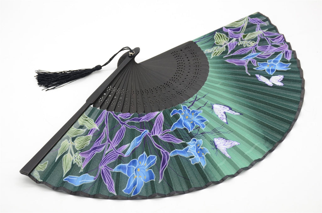 Omytea Hand Held Silk Folding Fan With Bamboo Frame - With A Fabric Sleeve For Protection For Gifts - 100% Handmade Oriental Chi