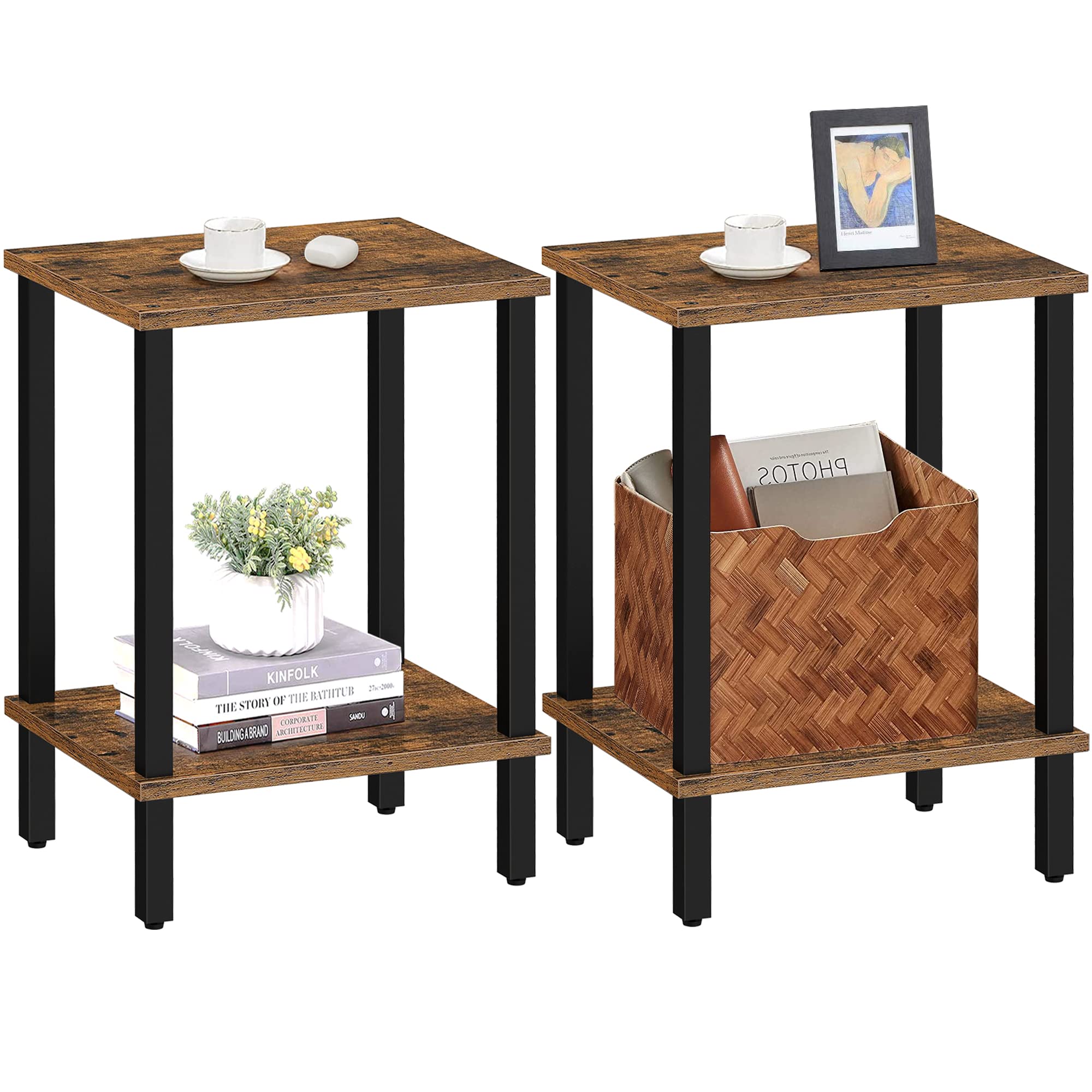 Tutotak End Table, Set Of 2, Side Table, Nightstand, 2-Tier Storage Shelf, Sofa Table For Small Space, Living Room, Bed Room Tb01Bb035