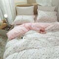 Mixinni Small Floral Print Duvet Cover Full Flower Duvet Cover Set Soft Cotton Pink Reversible White Bedding Comforter Cover Zip