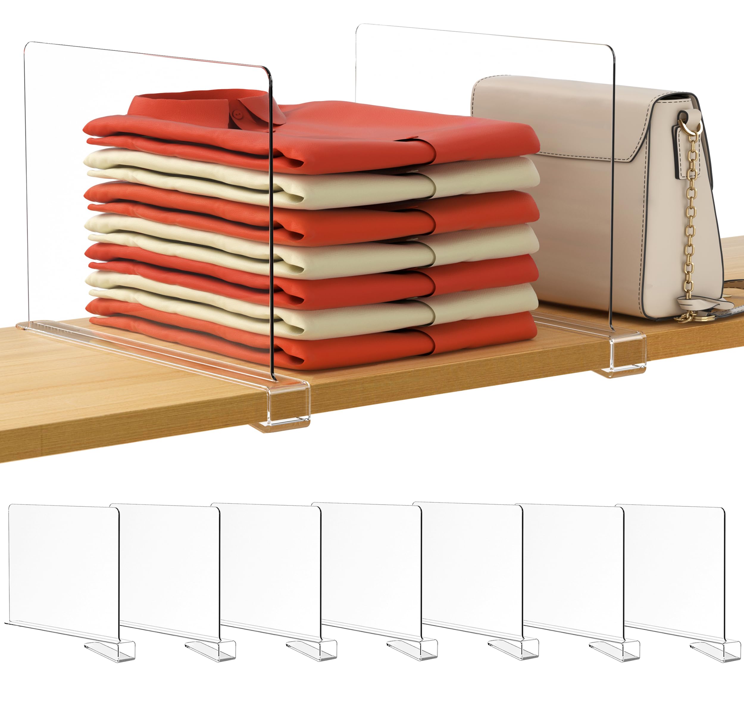HBlife 7 Pack Clear Shelf Dividers, Vertical Purse Organizer for Closet Perfect for Sweater, Shirts, Handbags in Bedroom and Kit